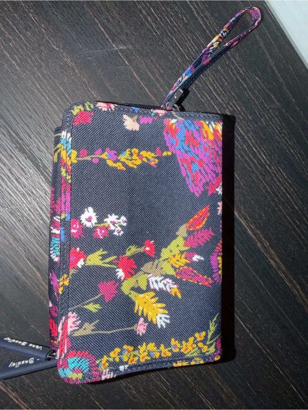 Vera Bradley Black Floral Zip-Around Travel Wallet with Wrist Strap - Picture 2 of 3